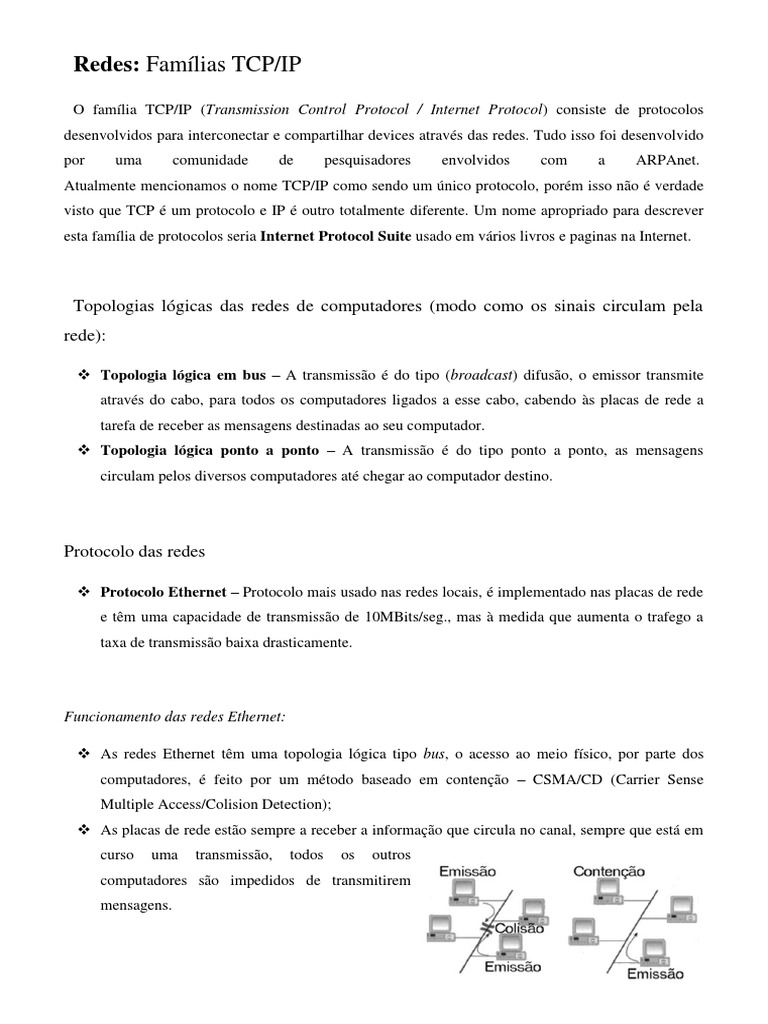 Redes - Familia TCP IP | PDF | Protocolos da internet | Rede de ...