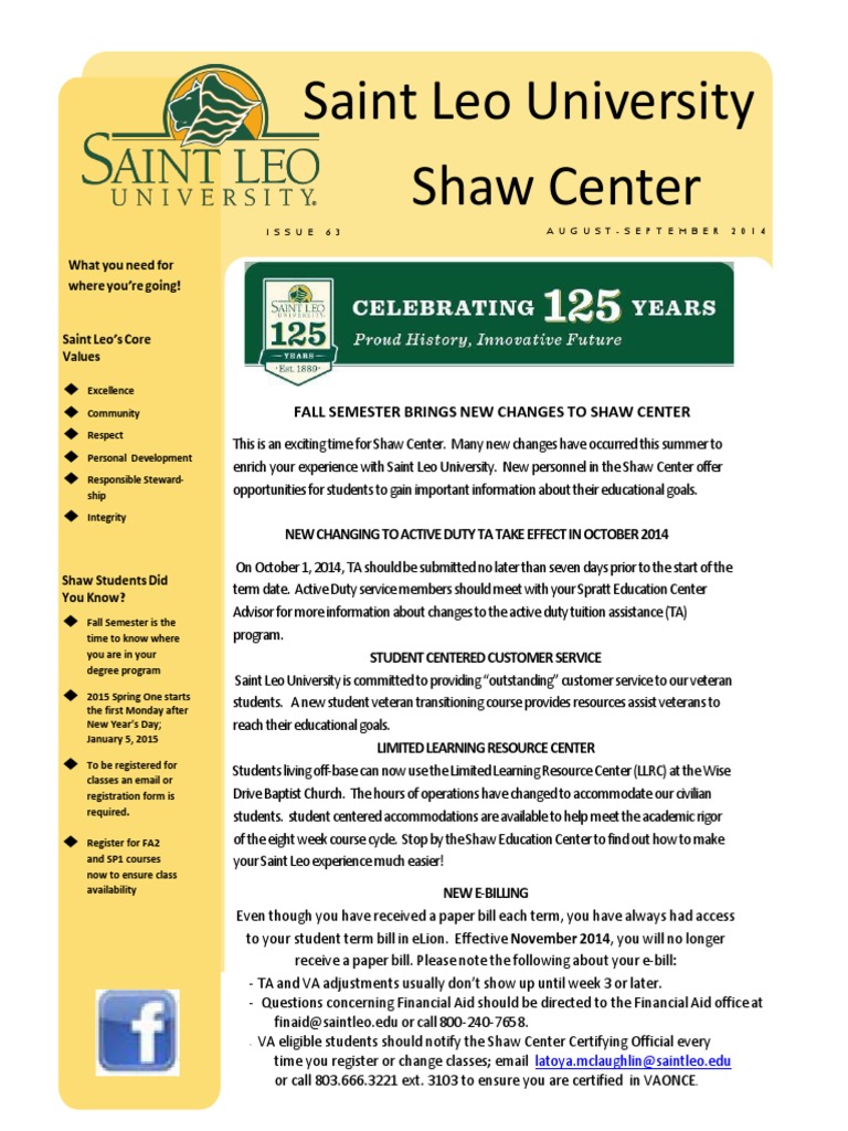 Saint Leo University Shaw Center Updates | PDF