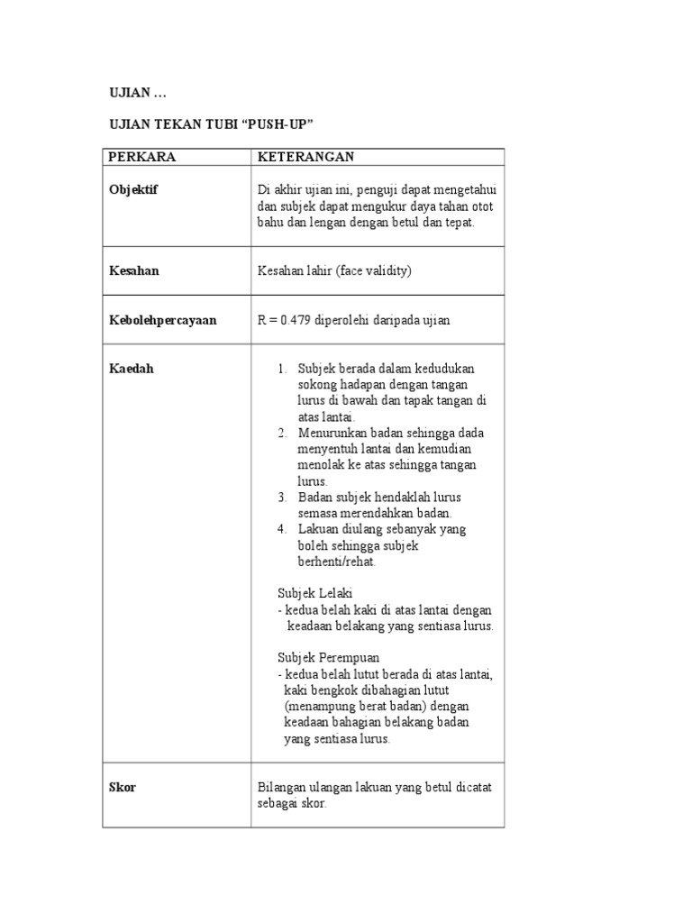 Ujian Daya Tahan Otot 3p Push Up Pdf
