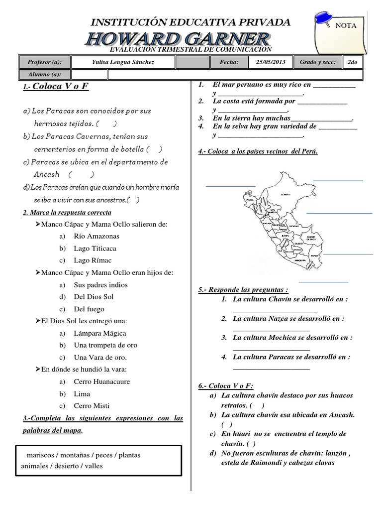 Examen de Personal Social 2do Grado | PDF | Ciencias sociales