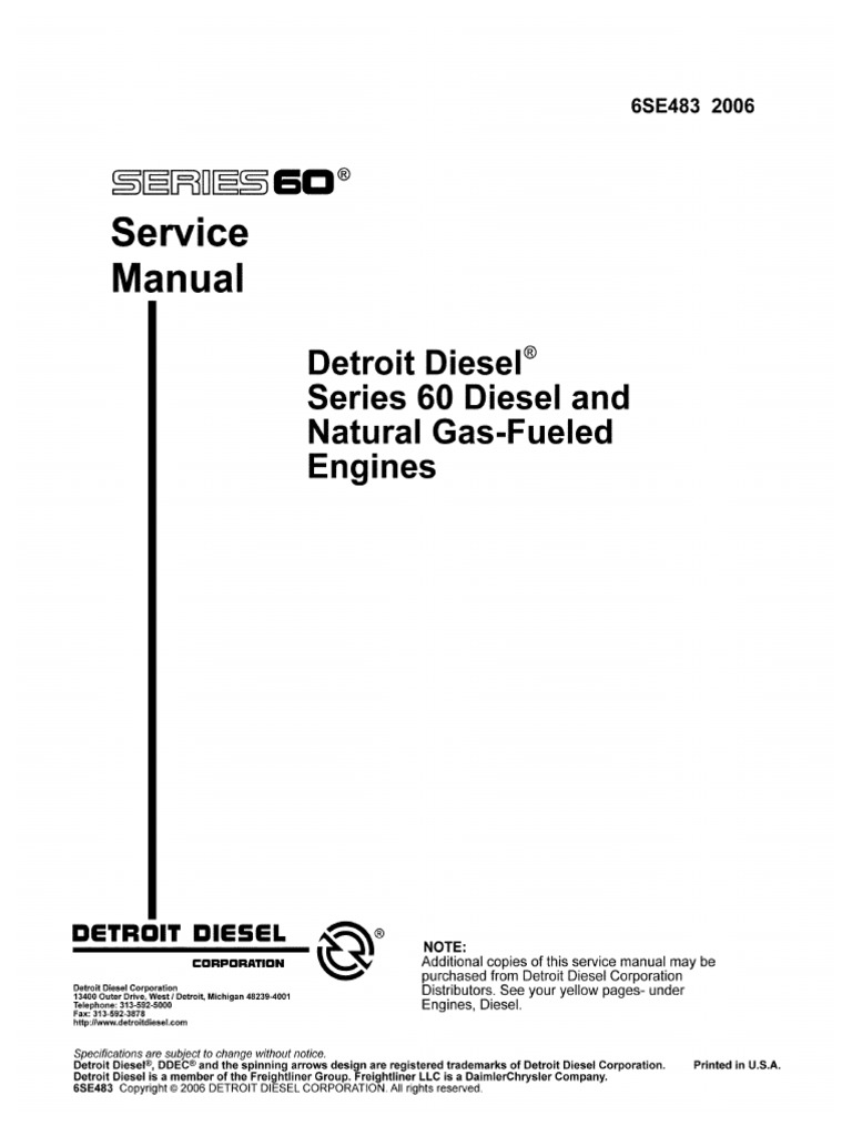 Detroit Diesel Series 60 Inline Engines Repair Service Manual Pdf