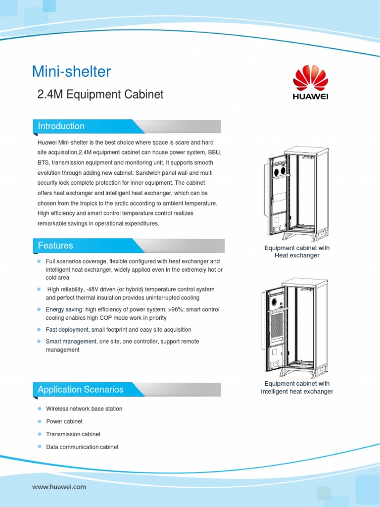 Huawei Mini-Shelter 2.4M Equipment Cabinet Datasheet | PDF | Mains ...