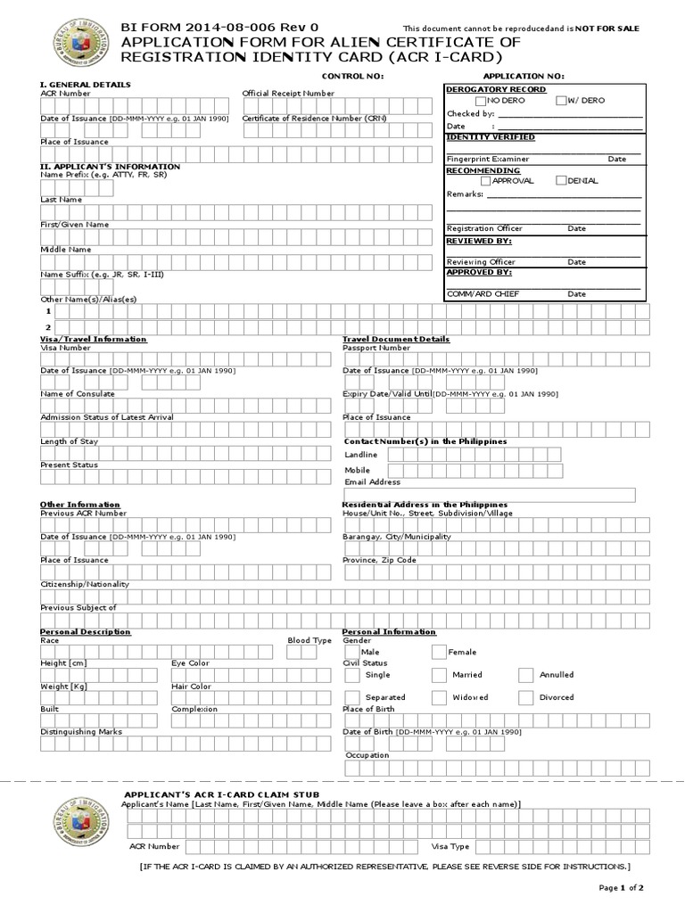 ACR I-Card Application Form | PDF | Affidavit | Identity Document