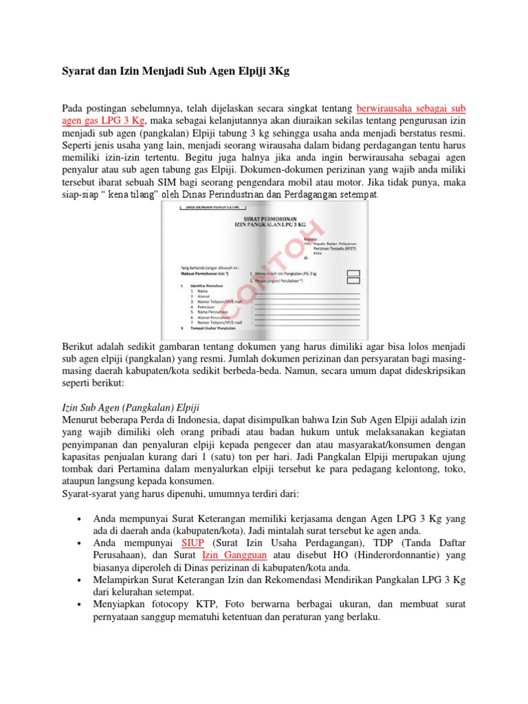Surat Permohonan Izin Pangkalan Lpg 3 Kg Guru Paud