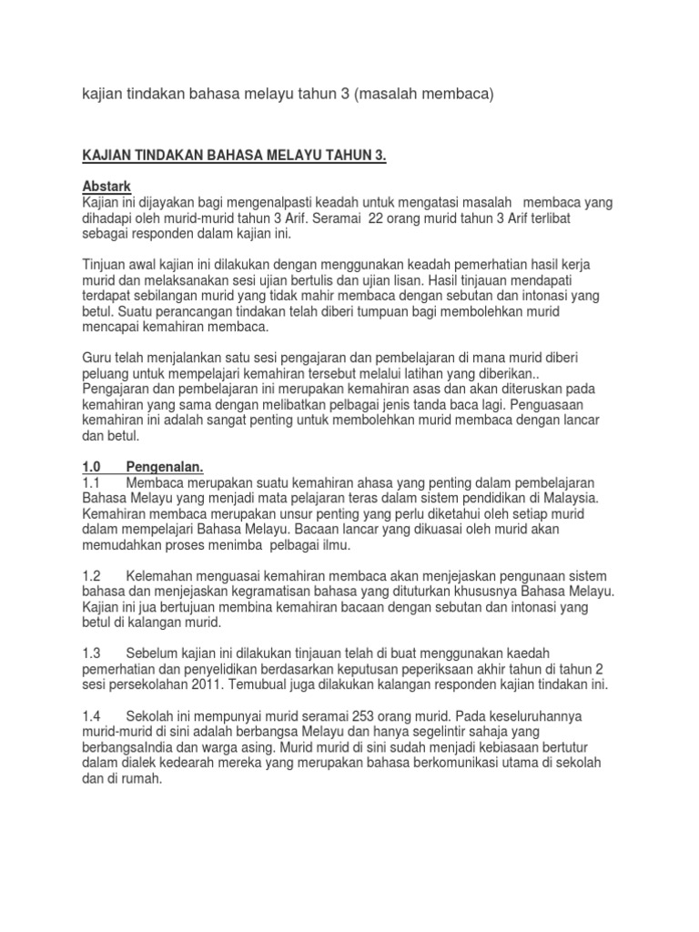 Kajian Tindakan Bahasa Melayu Tahun 4 Pdf