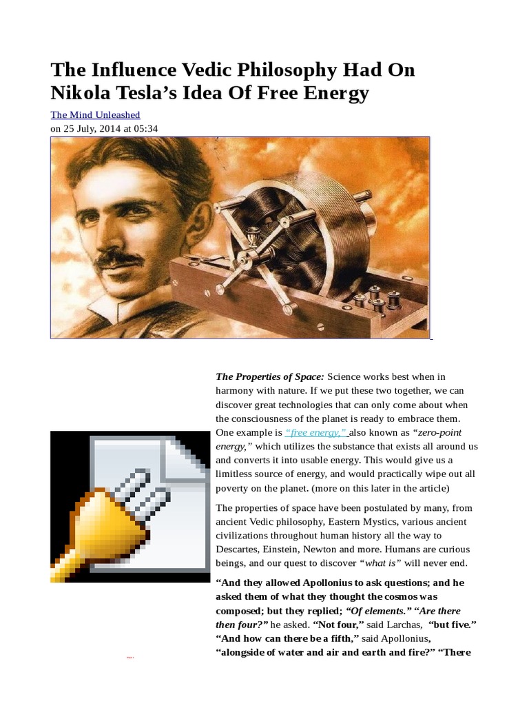 The Influence Vedic Philosophy Had On Nikola Tesla's Idea of Free