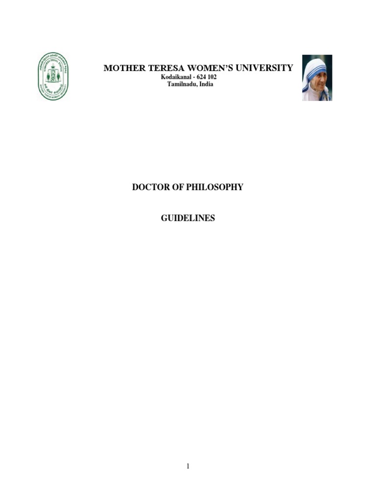 mother teresa university phd guide list