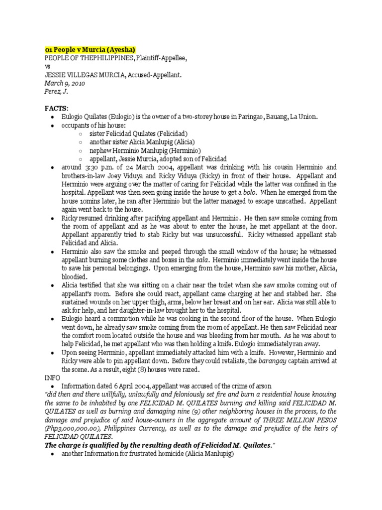 Arson Case Digests PDF Witness Circumstantial Evidence