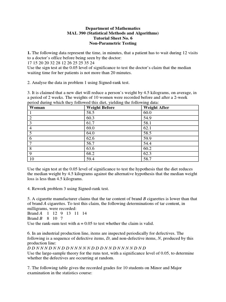 Non-Parametric Tests in Statistics | PDF | Statistical Hypothesis ...