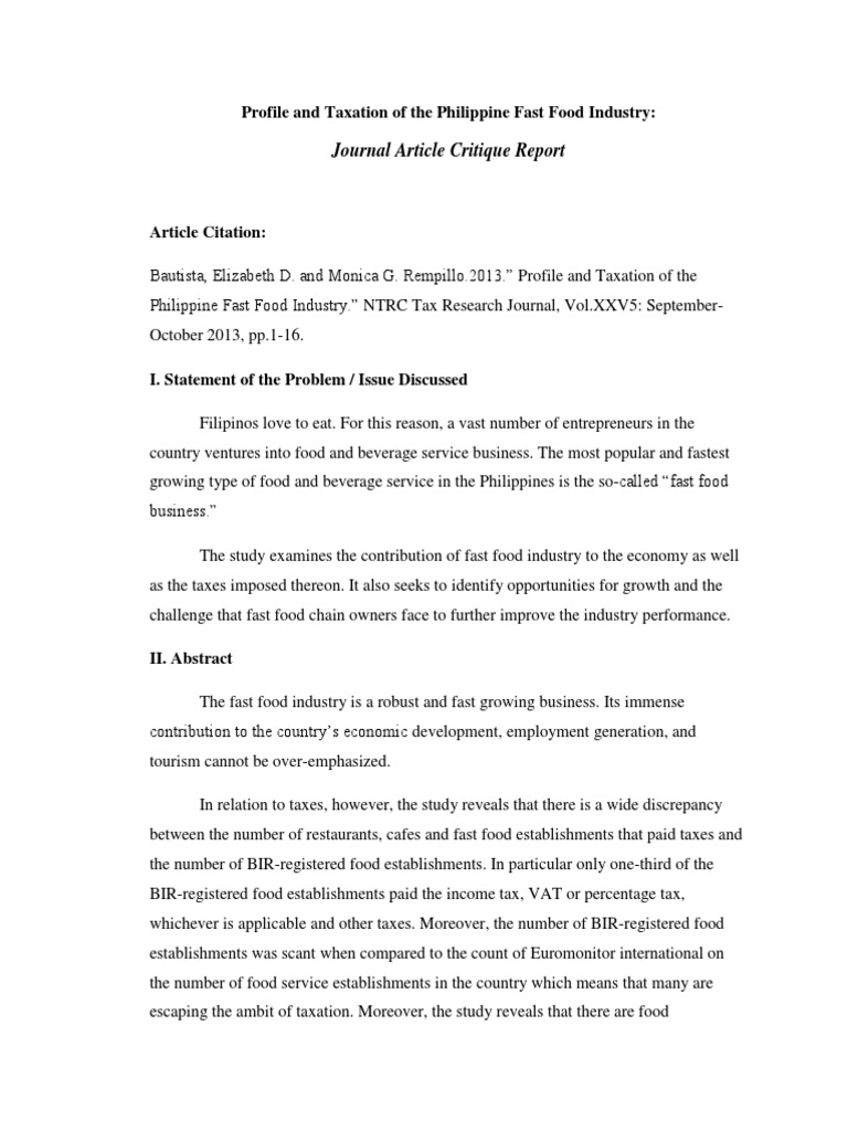 Philippine Fast Food Industry Taxation Insights | PDF | Taxes | Value ...