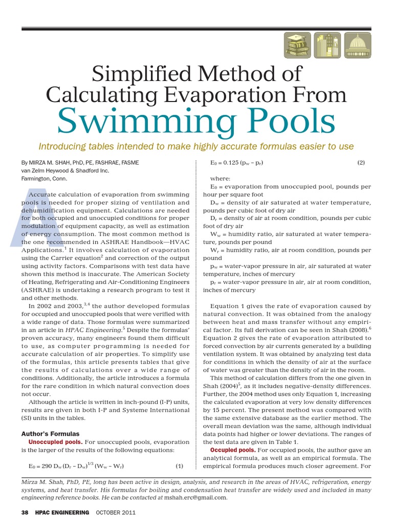 Calculating Evaporation Swimming Pools Pdf Fahrenheit Celsius