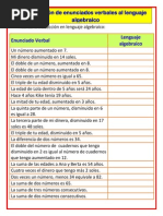 Práctica Lenguaje Algebraico