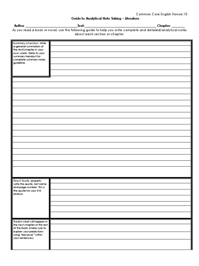Analytical Note Taking Guide | PDF