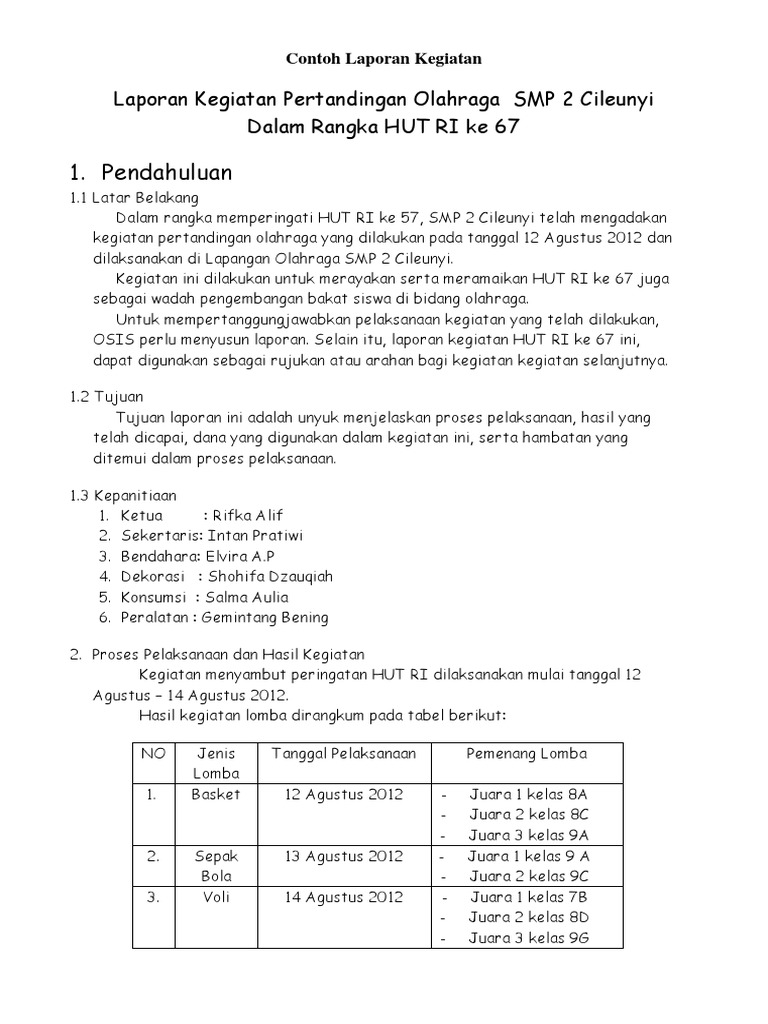 Contoh Laporan Kegiatan