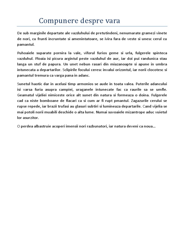 Compunere Despre Vara In Engleza Compunere Despre Vara