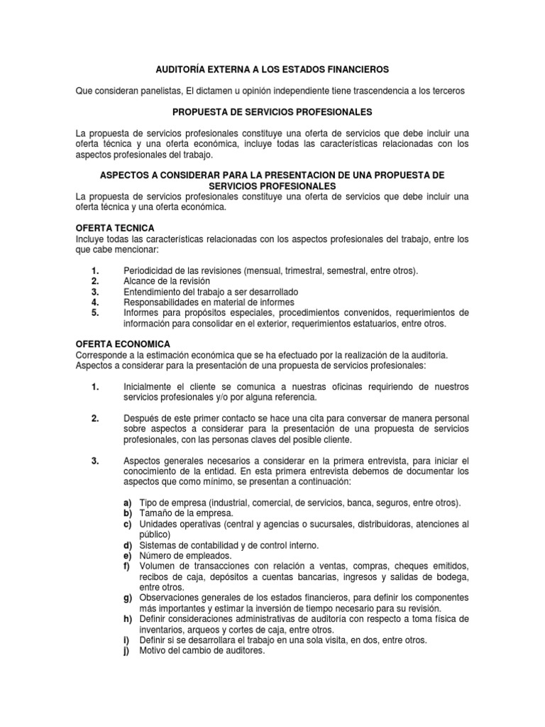 Propuesta De Servicios Profesionales Grupo No 1 Auditoria Ii3docx