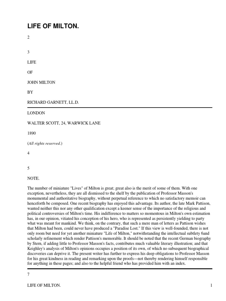 Life of John Milton by Richard, 18351906 PDF John Milton