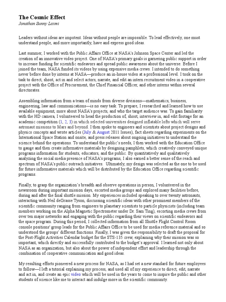 The Cosmic Effect Paper | PDF | Nasa | Science