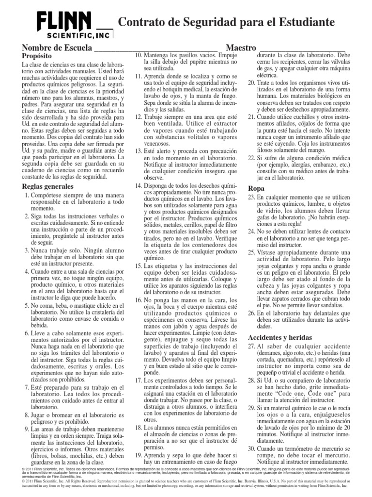 flinn safety contract spanish Laboratorios Agua