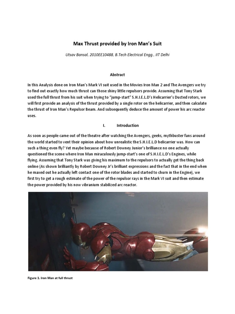 Iron Man Suit Thrust Analysis | PDF | Science | Technology (General)