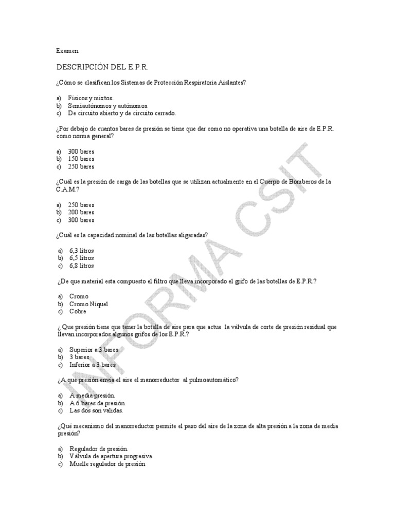 ExAMEN TEST EPR De BOMBEROS PDF Naturaleza