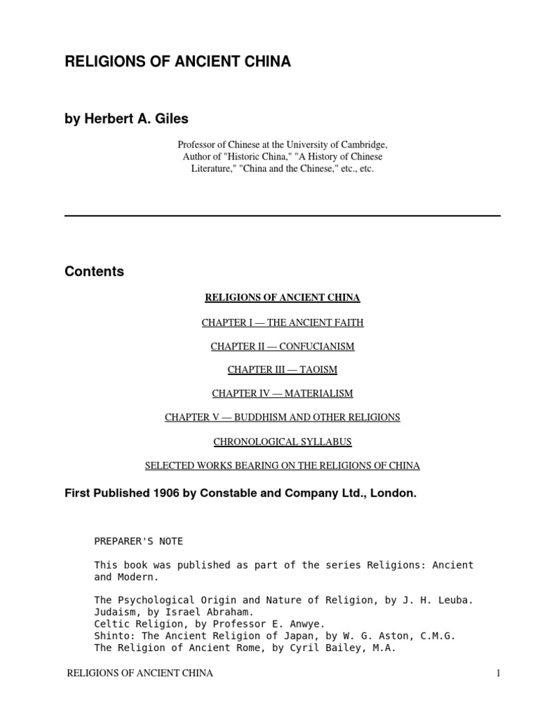 Religions of Ancient China by Giles, Herbert Allen, 1845-1935 | PDF ...