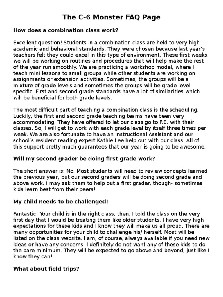 C-6 Combination Class Overview | PDF | Homework | Learning