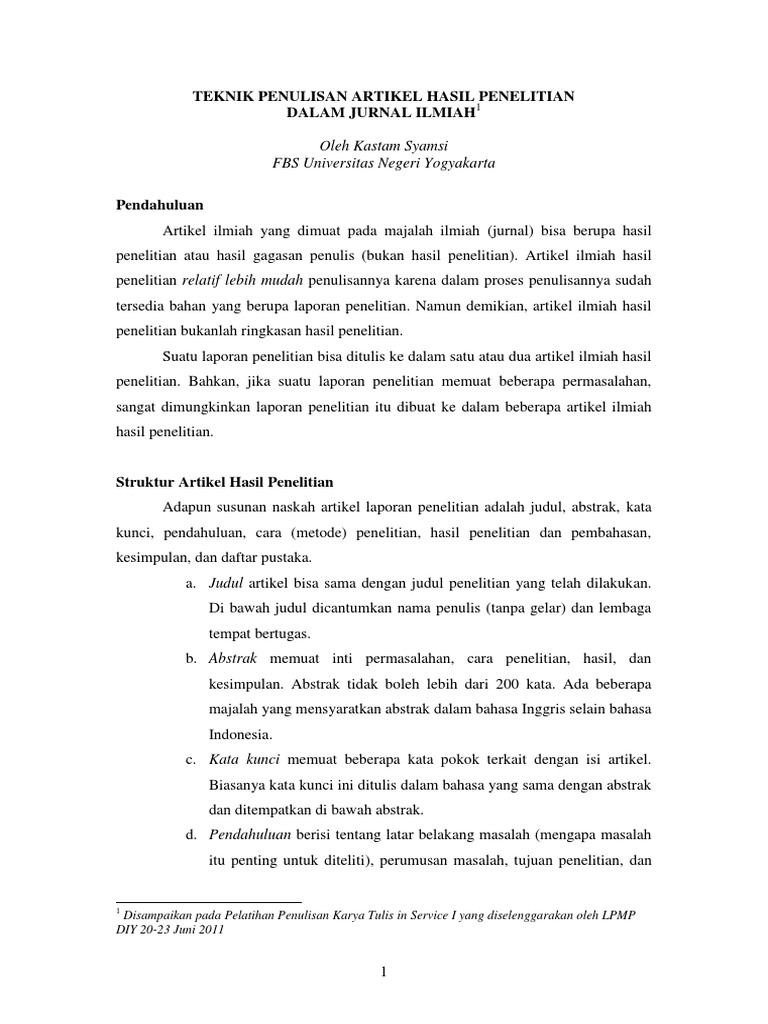 Teknik Penulisan Artikel Ilmiah Hasil Penelitian Dalam Jurnal Ilmiah