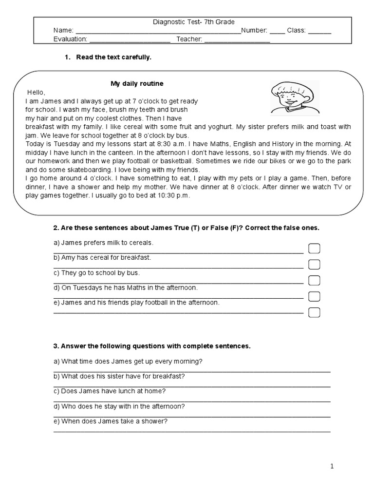 Free Printable Comprehension Worksheets For Grade 7