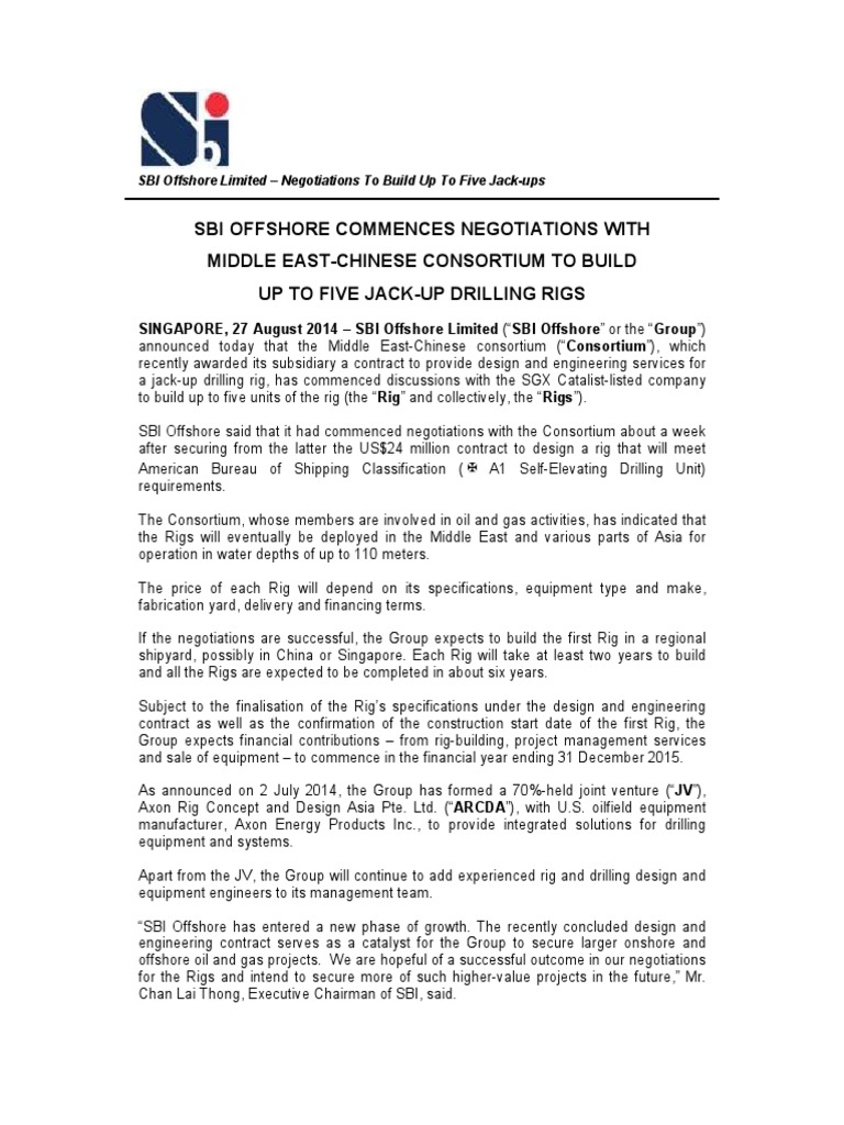 SBI Offshore Commences Negotiations With Middle East-Chinese Consortium ...