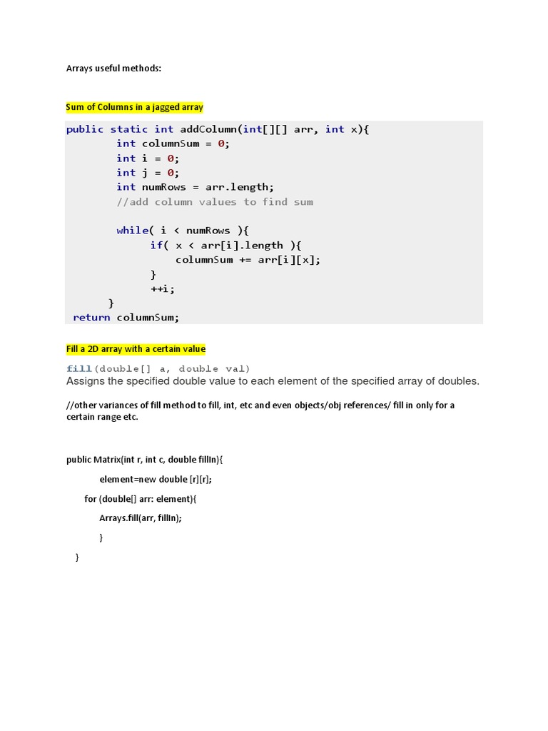 Jagged Array Methods in Java | PDF