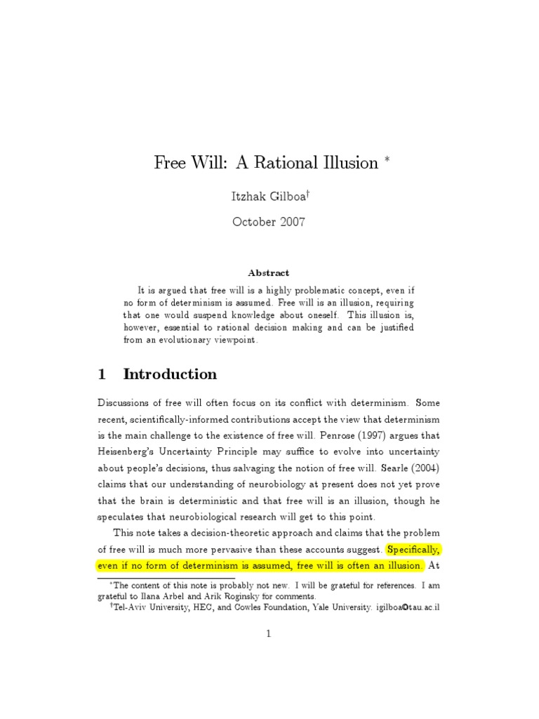 Free Will as an Illusion in Decision Making | PDF | Free Will | Rationality