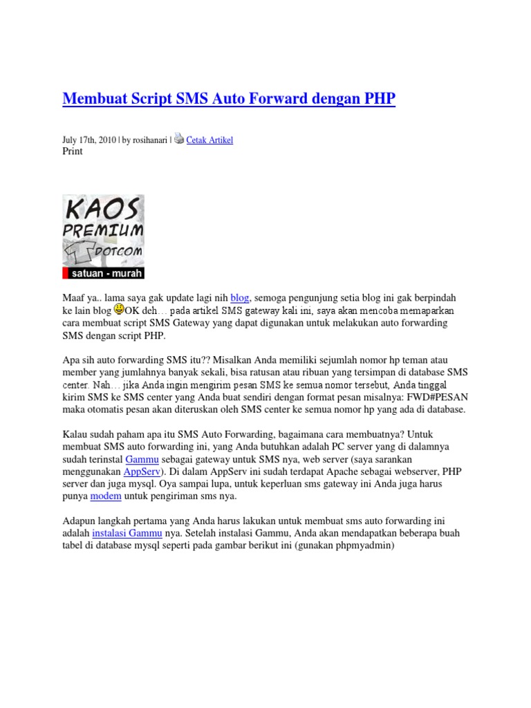 Script SMS Auto Forward Dengan PHP | PDF