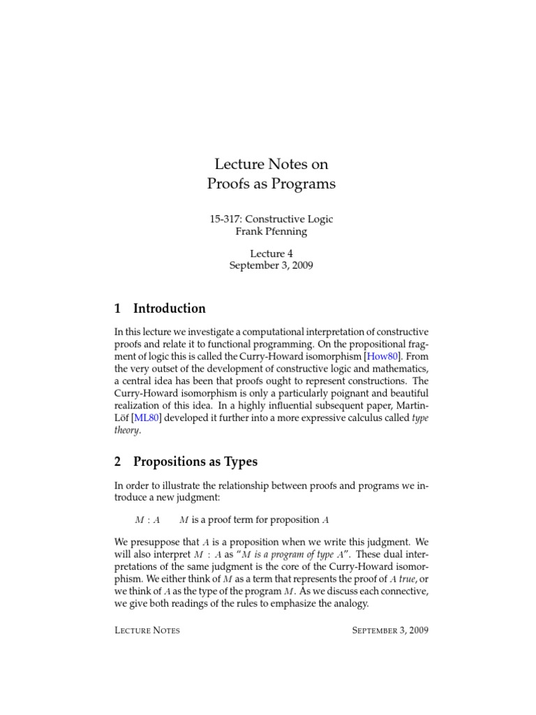 Constructive Logic: Proofs as Programs | PDF | Mathematical Proof | Logic