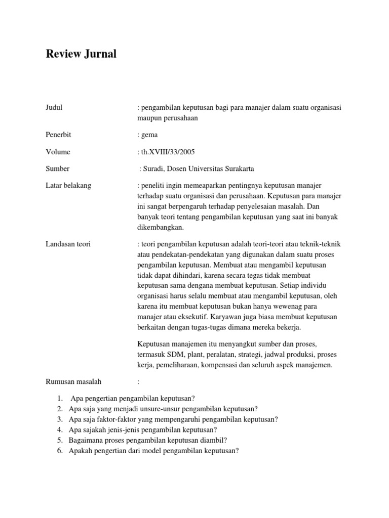 Review Jurnal Pengambiln Keputusan Pdf