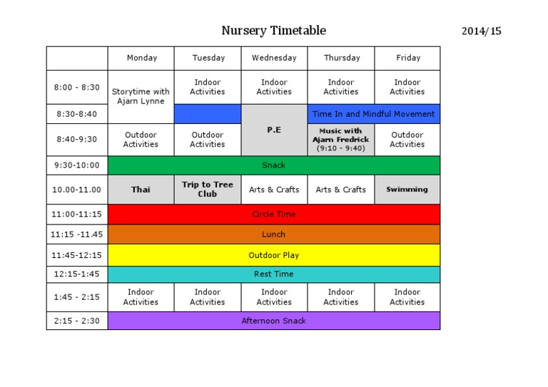 Nursery Timetable PDF