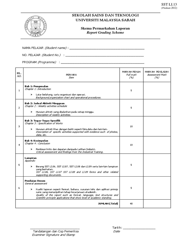 Report Grading Scheme for UMS Students | PDF | Business