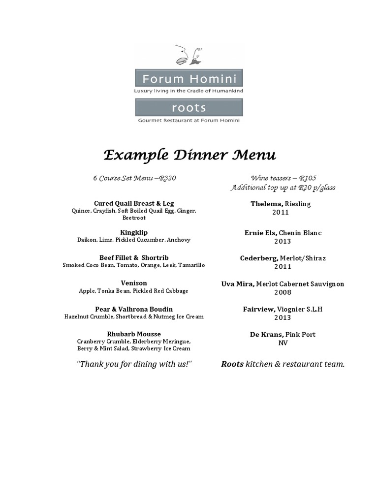 6 Course Set Menu Example | PDF