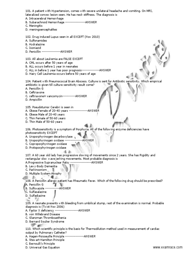 NEET PG Solved Model Paper 1 Cervical Cancer Anesthesia