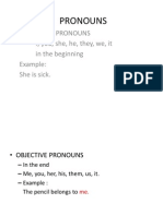 Pronouns: Subjective Pronouns I, You, She, He, They, We, It in The Beginning Example: She Is Sick