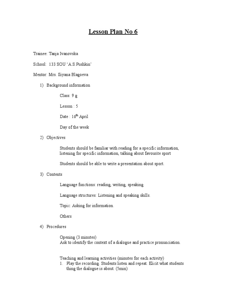 Lesson Plan 6 | PDF