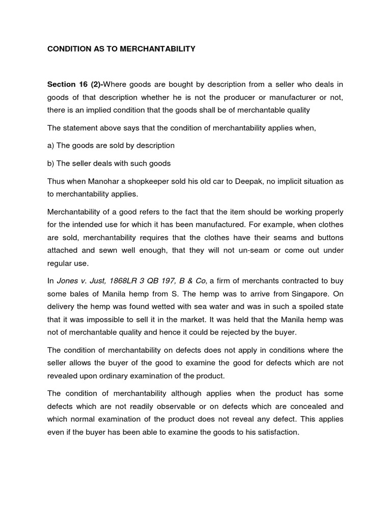 Understanding Merchantability Conditions | PDF | Breach Of Contract | Sales
