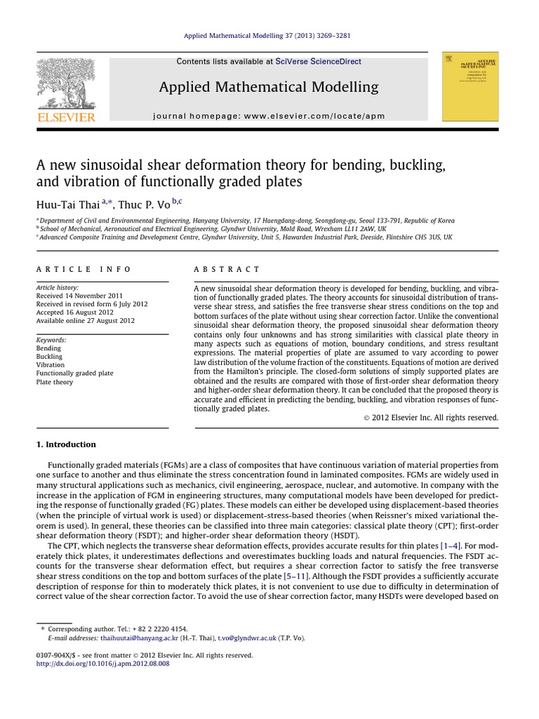 A New Sinusoidal Shear Deformation Theory For Bending, Buckling-1 | PDF ...