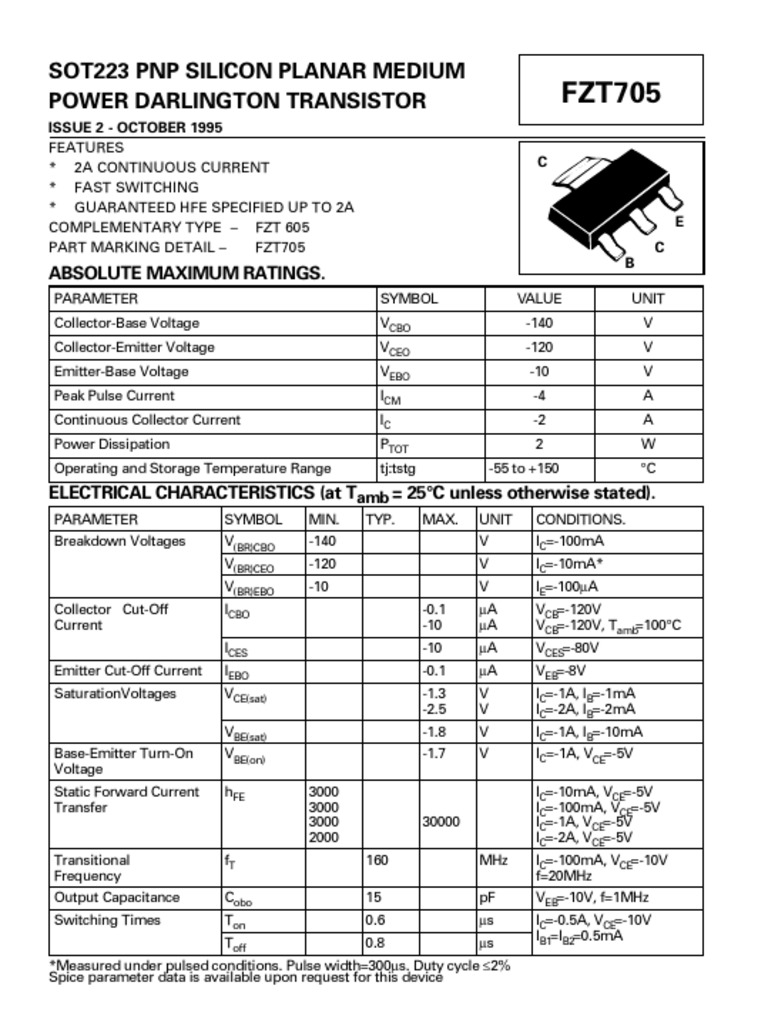 FZT705 PNP Transistor Specifications | PDF