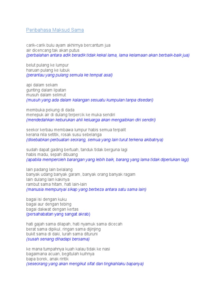 Peribahasa Maksud Sama