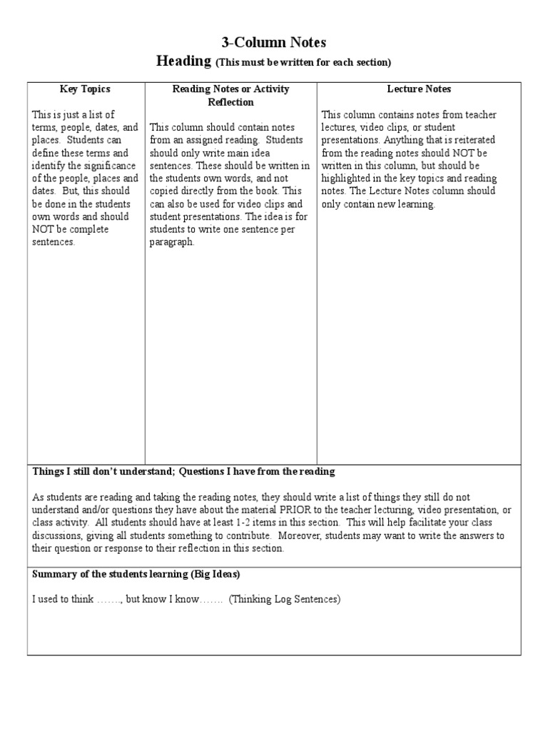 Effective 3-Column Note-Taking Guide | PDF | Career & Growth | Computers