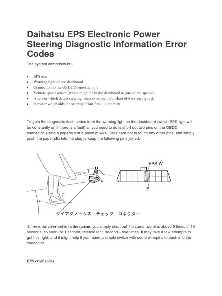 Daihatsu EPS Electronic Power Steering Diagnostic Information Error