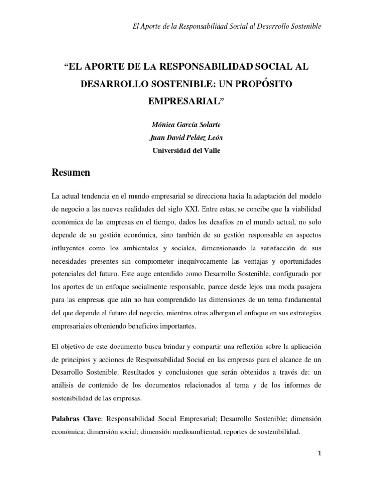 Responsabilidad Social Y Desarrollo Sostenible Pdf Desarrollo