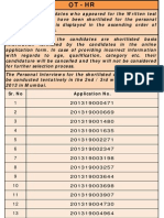 Ot - HR: Sr. No Application No