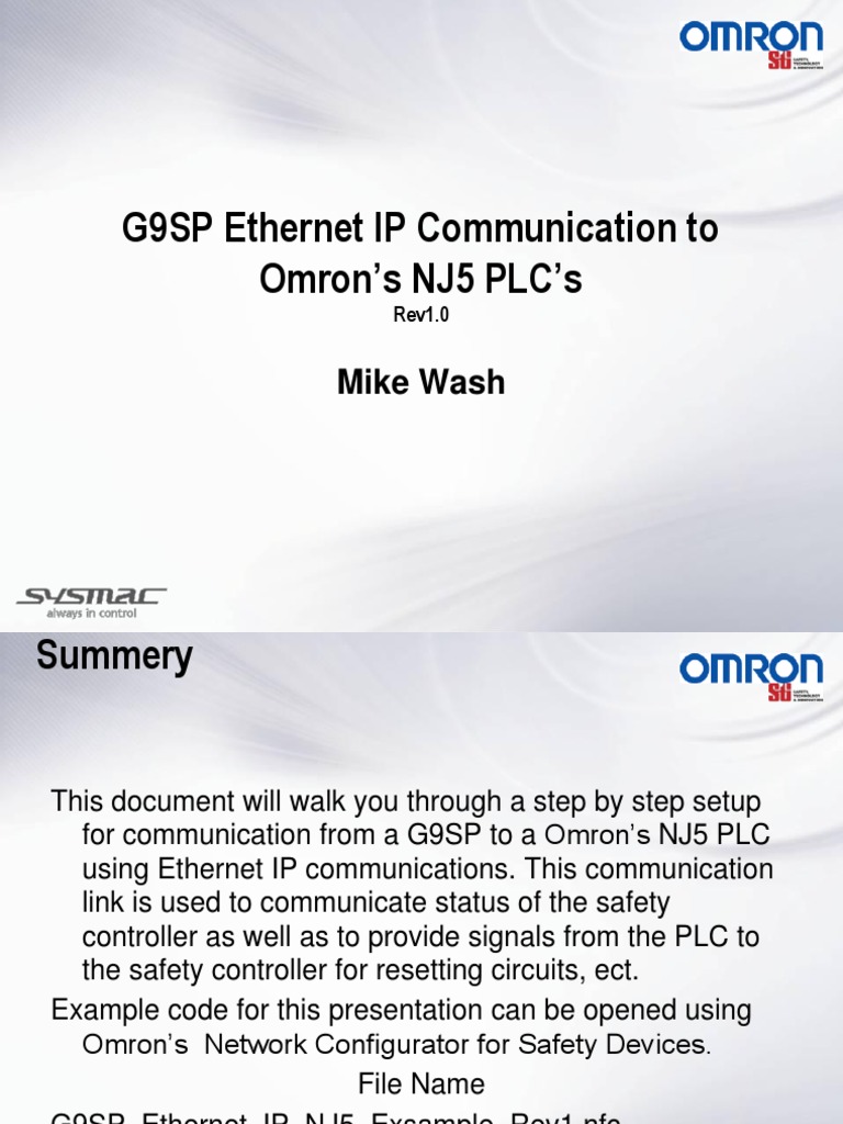 G9SP to NJ5 PLC Ethernet/IP Setup Guide | PDF | Ethernet | Computer Network